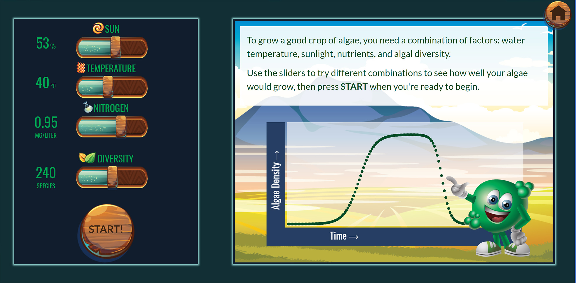 A screenshot of the controls page with sliders and interactive graph