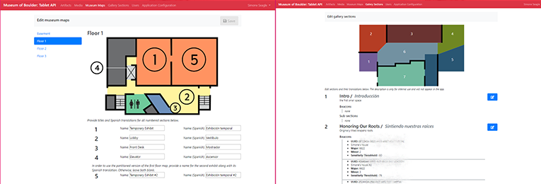 Editing the museum floor map and gallery sections