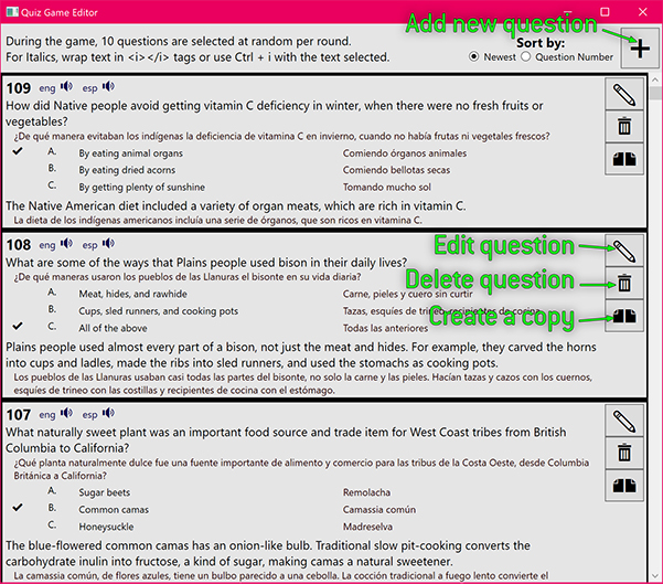 The question editor for the Quiz Game