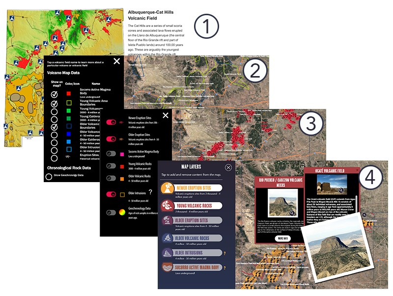 The four stages of the Land of Volcanoes UI